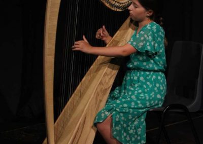 Představení LDO, klub Letka, žačka hrající na harfu.